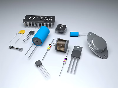 Various Hardware Tools Collection With IC Capacitor Resistor Inductor Diode And Sensor 3d model