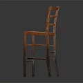 Two Light Brown Wooden Stools With Woven Checkered Seats And High Backrests