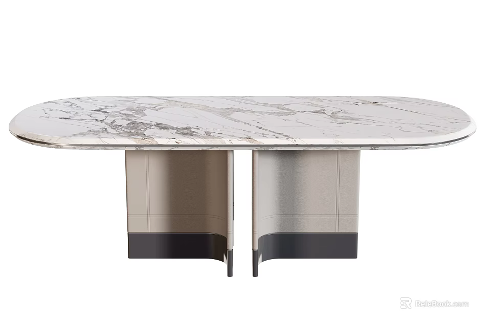 Elegant Modern Dining Table With White Marble Top And Double Pedestal Base Design 3d model 