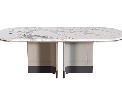 Elegant Modern Dining Table With White Marble Top And Double Pedestal Base Design 3d model