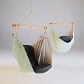 Light Green And White Hanging Chairs With Wooden Rods And Black Fabric Cushions