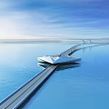 Modern Cross Sea Bridge Architecture Featuring Blue Ocean And Sky View 3d model