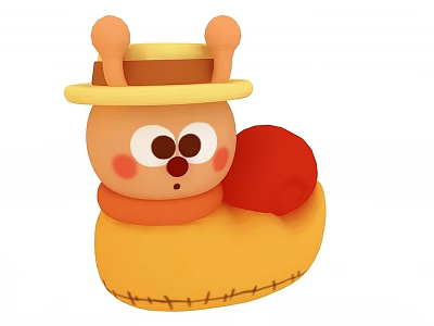 Cute Cartoon Doll Decorated Hinged Door With Yellow Hat And Red Cushion 3d model