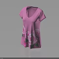 Women's Pink V Neck Short Sleeve Top With Rose Print Floral Design