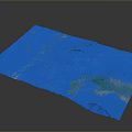 3D Topographic Terrain Model With Green Vegetation Mountain Ranges And Blue Water