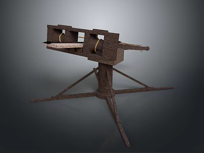 Ancient Wooden Catapult Weapon With Tripod Base And Launch Arm Structure 3d model