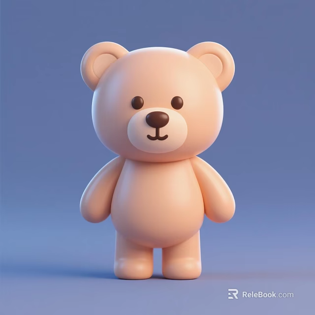 Soft Light Brown Teddy Bear Stuffed Toy With Cute Round Ears And Black Nose 3d model 
