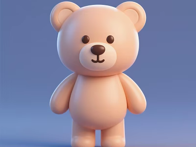 Soft Light Brown Teddy Bear Stuffed Toy With Cute Round Ears And Black Nose 3d model