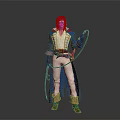 Red Haired Adventurer In Blue Coat With Wolf Companion And Whip Sword Equipment