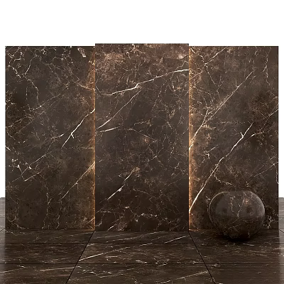 Dark Veined Marble Wall With Spherical Decor And Matching Floor Interior 3d model