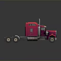 Red Heavy Duty Truck With Cab Exhaust Pipes And Shiny Wheels