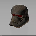 Rusted Warrior Helmet With Red Visor Worn Appearance And Detailed Design