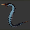 Blue 3D Fantasy Serpent With Flaming Head Spiked Body Fiery Tail