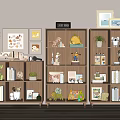 Stylish Wooden Bookcases Decorated With Books Figurines Small Plants And Photo Frames