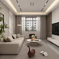 Modern Bright Minimalist Living And Dining Room With Warm Neutral Tone Comfortable Home Interior Decoration