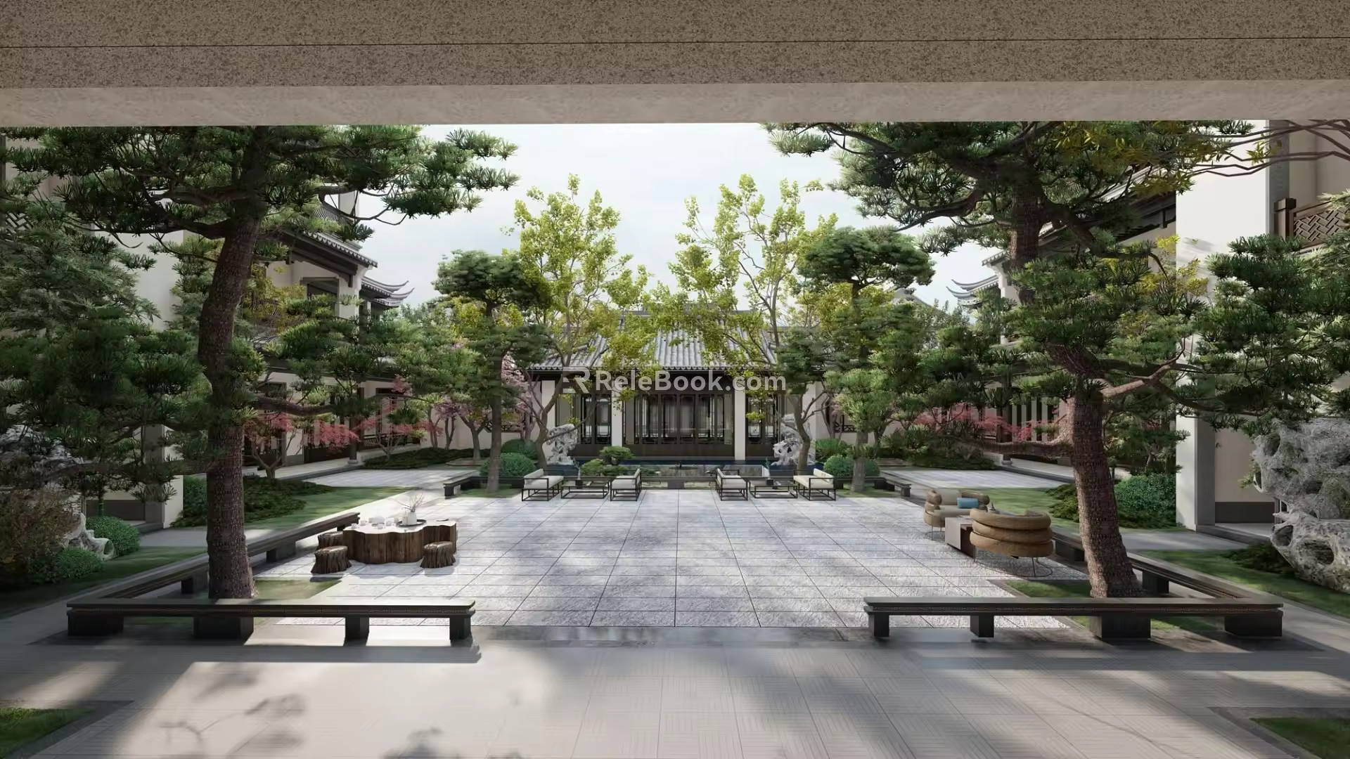 New Chinese Courtyard Garden SU Model 3d model