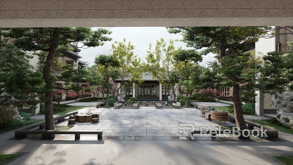 New Chinese Courtyard Garden SU Model model