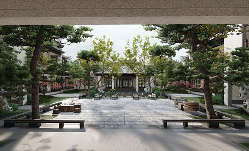 New Chinese Courtyard Garden SU Model 3d model