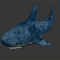 Soft Blue Shark Plush Stuffed Toy With White Belly And Sharp Teeth