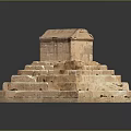 Ancient Brick Scenery With Layered Steps And Roofed Top Structure Design 3d model