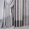Elegant Beige Draped Curtains With Textured Fabric And White Sheer Curtains