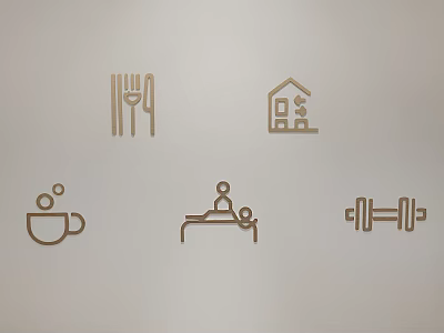 Hanging Decorative Ornaments With Dining Utensils House Dollar Sign Coffee Cup Massage Bed Dumbbell Icons 3d model