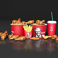 KFC Fried Chicken Bucket With French Fries And Cold Drink In Red Cup