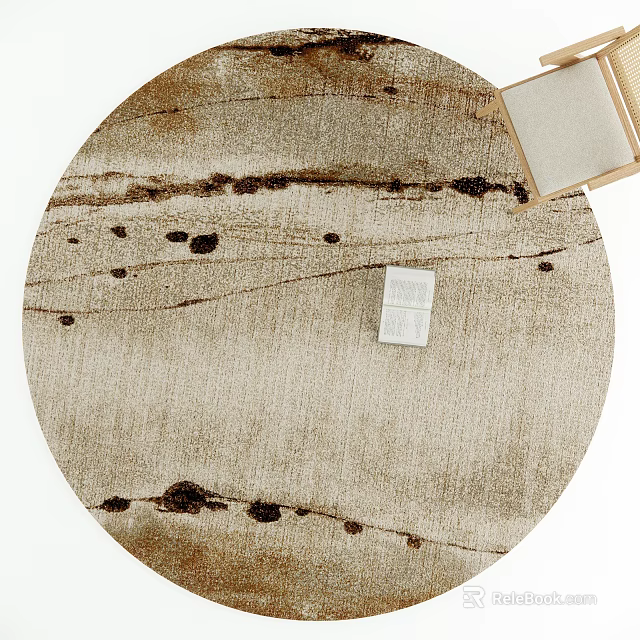 Round Beige Area Rug With Abstract Brown Patterns And Soft Texture 3d model