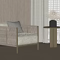 Minimalist Modern Accent Chair with Wooden Frame Soft Cushion Side Table Dried Flowers and Curtains