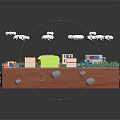 3D Miniature City Model Featuring Urban Scene Small Buildings Green Areas Roads Trees And Clouds