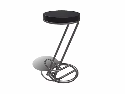 Modern Bar Stool Featuring Round Black Cushion Curved Metal Frame And Footrest 3d model
