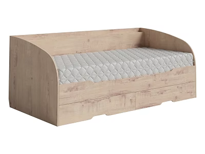 Light Wooden Double Bed Frame With Storage Drawers And Gray Diamond Pattern Mattress 3d model