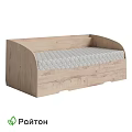 Light Wooden Double Bed Frame With Storage Drawers And Gray Diamond Pattern Mattress