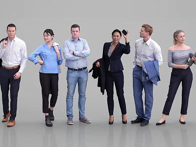 Diverse Group of Business Professionals Standing in Various Attire and Poses 3d model