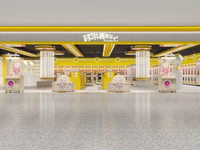Bright Modern Happy Lemon Store Interior With Yellow White Counters And Display Cabinets 3d model