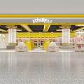 Bright Modern Happy Lemon Store Interior With Yellow White Counters And Display Cabinets