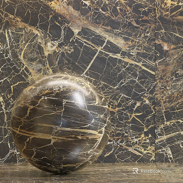 Elegant Luxurious Wall Paneling With Black And Gold Veined Marble Pattern 3d model 