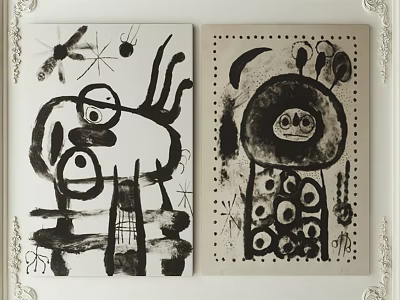 Abstract Black and White Hand Drawn Artworks With Abstract Figures and Dots 3d model