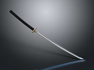 Katana Weapon With Black Handle Silver Sharp Blade And Metal Ornament On Dark Background 3d model