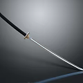 Katana Weapon With Black Handle Silver Sharp Blade And Metal Ornament On Dark Background