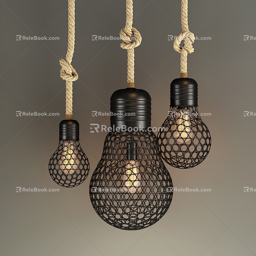 Bulb industrial lamp metal chandelier 3d model