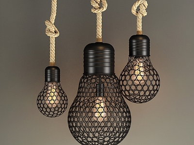 Bulb industrial lamp metal chandelier 3d model