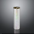 Metallic Cylindrical Object With Gold Top Mesh Surface And Rainbow Glossy Shine