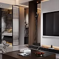 Modern Living Dining Room Interior With TV Wall Sofa Coffee Table And Lighting 3d model