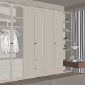 Modern White Wardrobe With Glass Doors Open Shelves And Dressing Table In Bedroom
