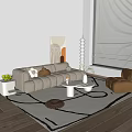 Cream Style Sofa Coffee Table Combination Cream Style Living Room Cream Style Coffee Table Coffee Table Floor Lamp Decoration Hanging Picture Carpet Side Table Sofa 3d model