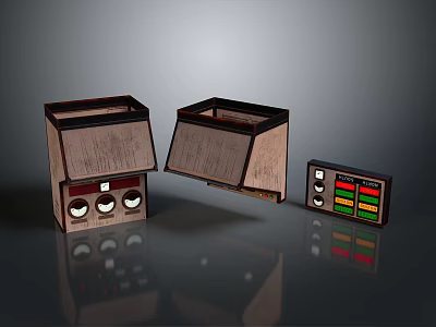 Two Wooden Black Device Units With Open Lids And Control Panel 3d model