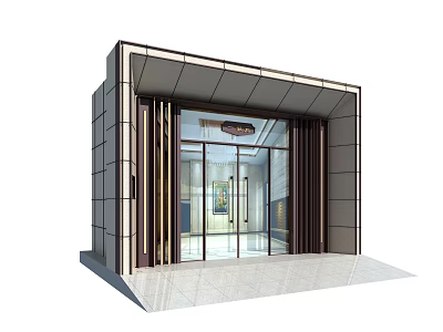 Modern Building Entrance Door With Glass Double Doors Metal Frame And Stone Wall Design 3d model
