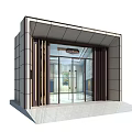 Modern Building Entrance Door With Glass Double Doors Metal Frame And Stone Wall Design