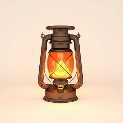 Vintage Outdoor Lantern With Brown Metal Frame Glass Shade And Burning Flame 3d model